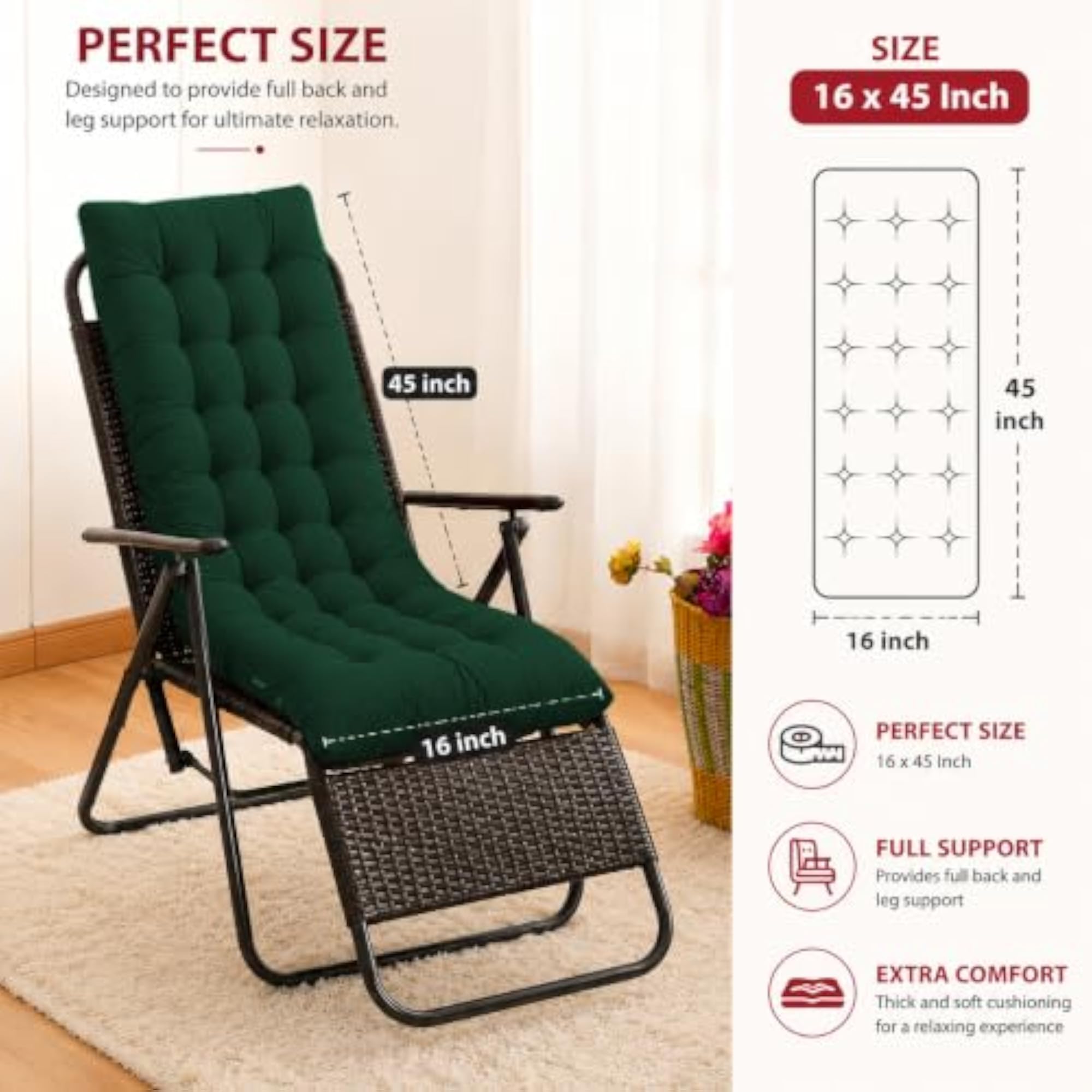 Long Rocking Chair Cushion for Home & Office
